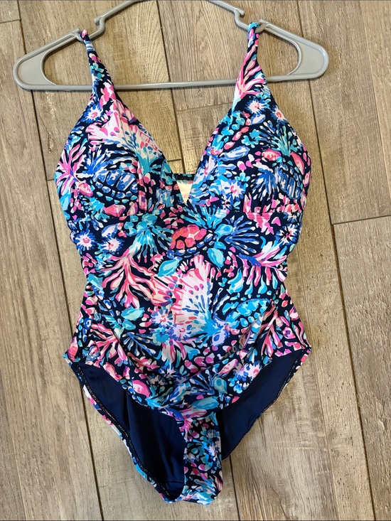 Stella Parker Other - Floral Navy One-Piece Swimsuit with Pink & Turquoise Accents